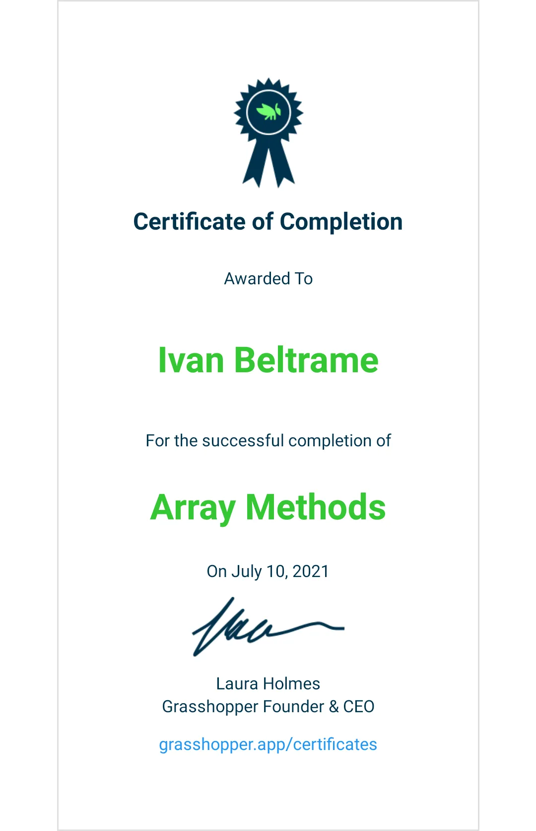 Certificato Array methods