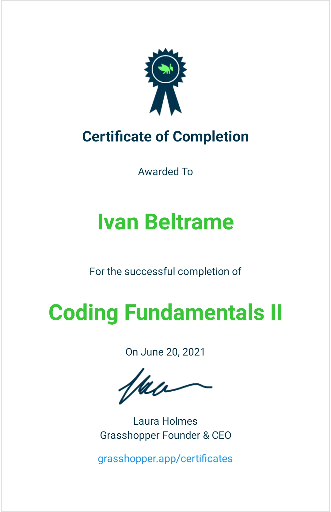 Certificato Coding fundamentals 2