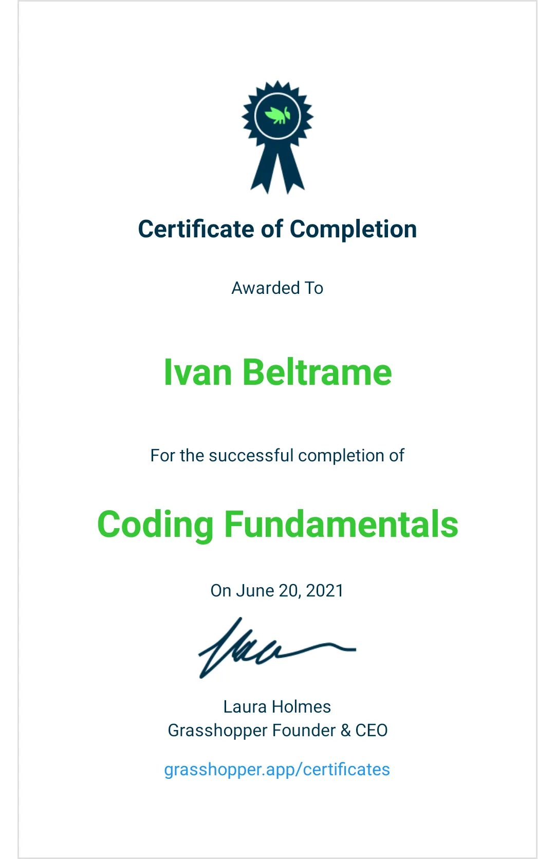 Certificato Coding fundamentals