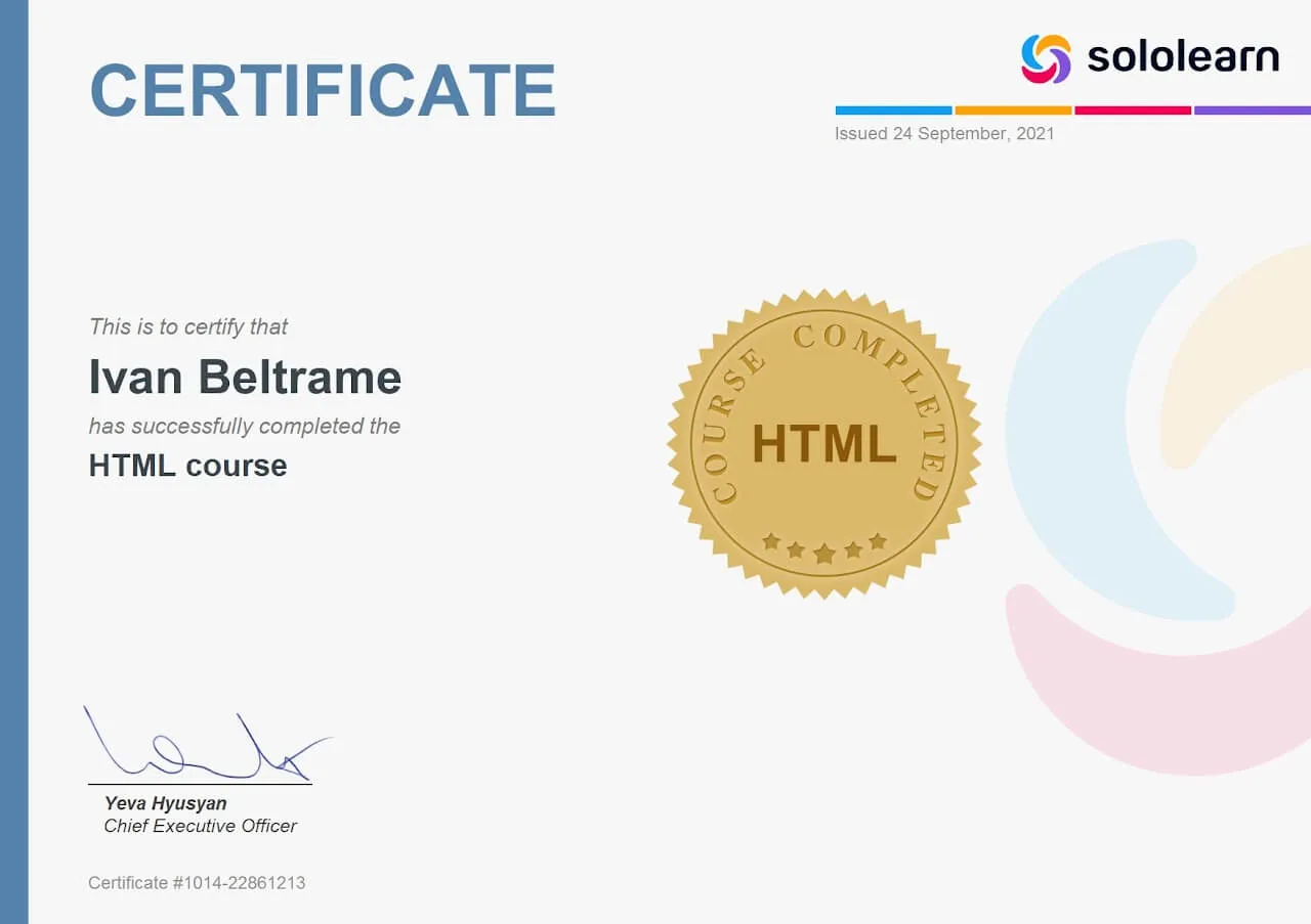 Certificato HTML