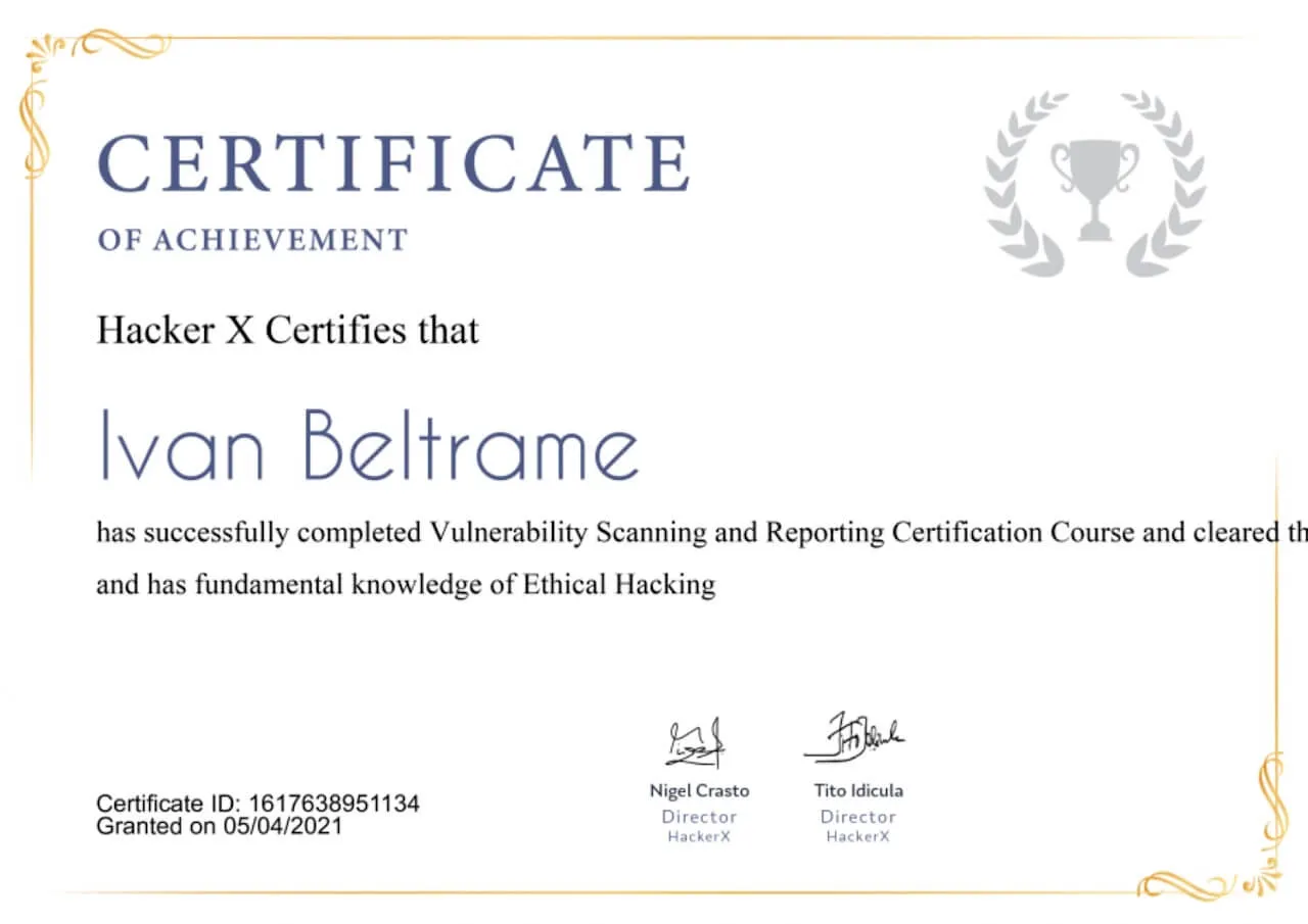 Certificato Vulnerability scanning and reporting