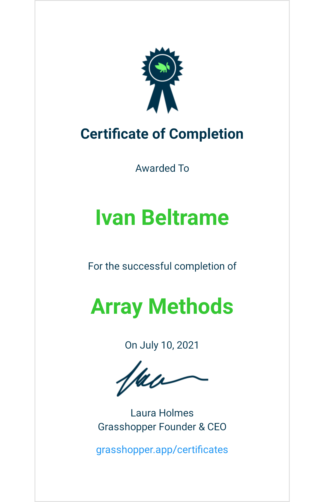 Certificato Array methods