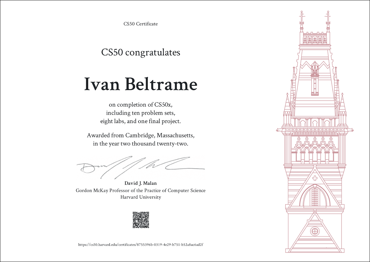Certificato CS50x